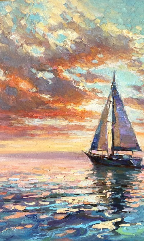 A sailboat at sea . Crimea by Vladimir Lutsevich