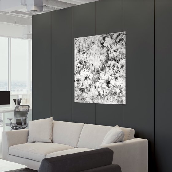 "Serenade in Black and White" XXL abstract flower painting