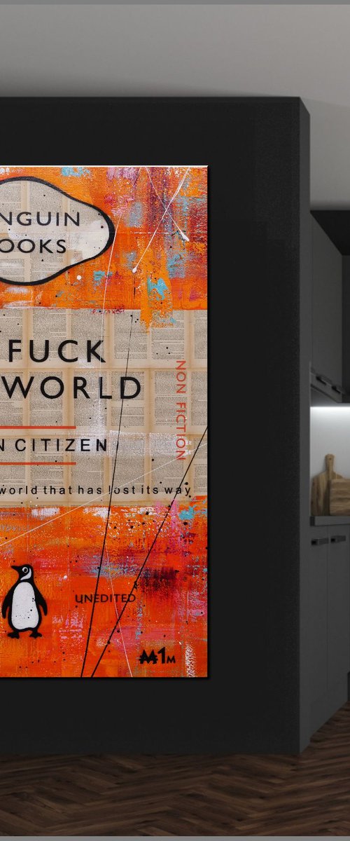 The World 140cm x 100cm Unfuck The World Book Page Urban Pop Art by Franko