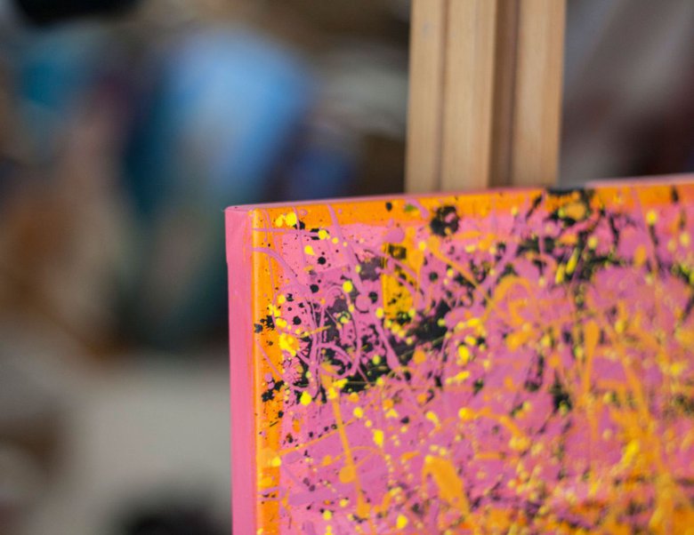 Bright Pink and Yellow Abstract Acrylic Painting 25x25 cm Acrylic