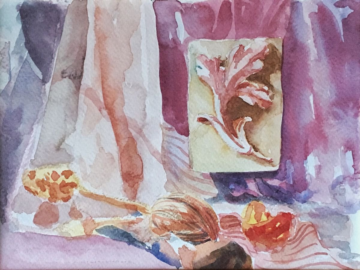 Still Life with Drapery in Watercolor by Anna Roliak