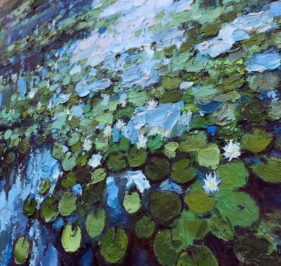 "Water-Lilies pond"-100x70cm large original oil painting by Artem Grunyka