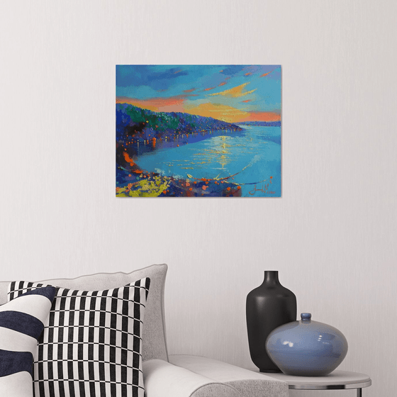 "Shimmering the Bay" Original painting Oil on canvas Abstract Landscape