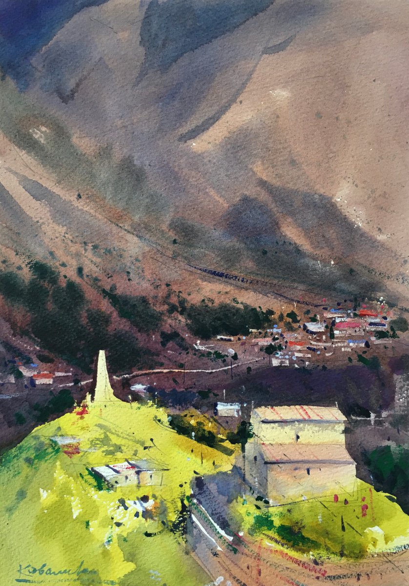 Expressive Landscape Watercolour By Andrii Kovalyk, 10 X 14, In The Kazbegi Mountains In Georgia, Original Artwork