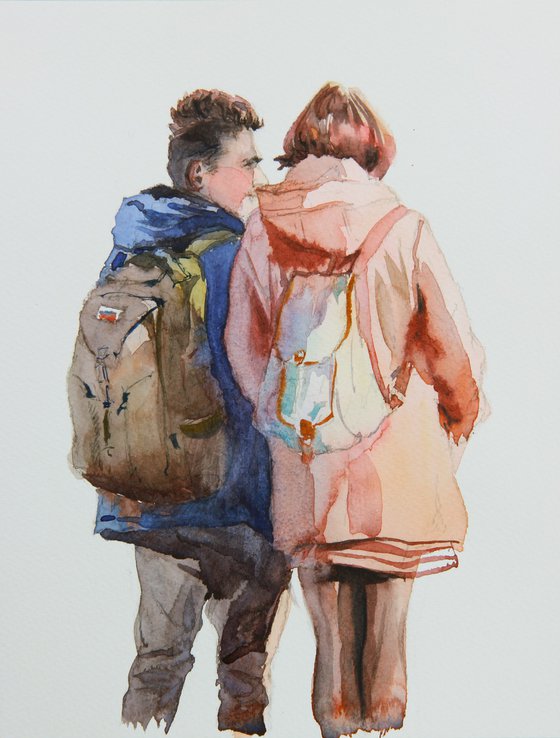 COUPLE - WATERCOLOR ON PAPER, MAN AND WOMAN, HOME DECOR, GIFT IDEA, PORTRAIT, LOVE, LOVERS