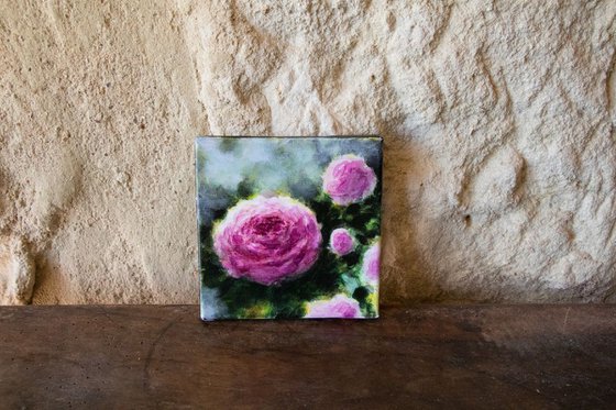 Roses - miniature floral small size canvas ready to hang affordable art