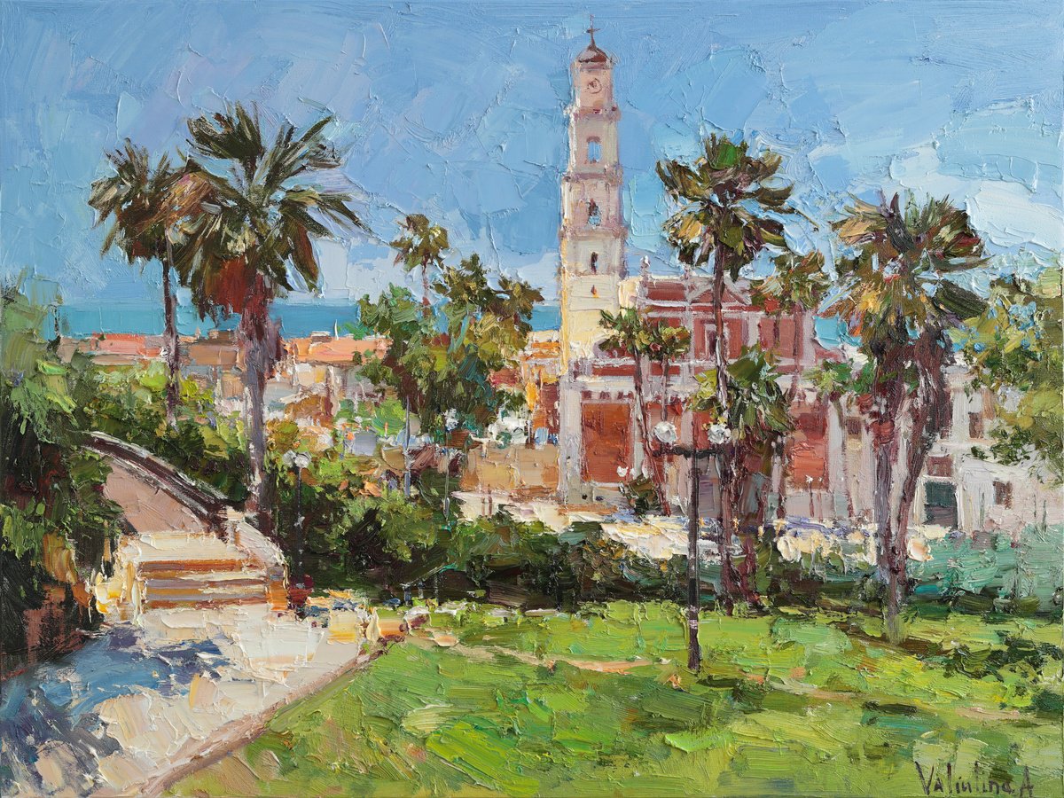 Impressionistic Landscape Oil Painting By Anastasiia Valiulina, 31 X 24, Old Jaffa, Israel, Original Artwork