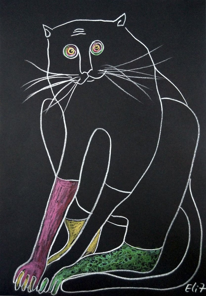 Expressive Animal Pencil Drawing By Elisheva Nesis, 9 X 13, Knee Socks, Original Artwork