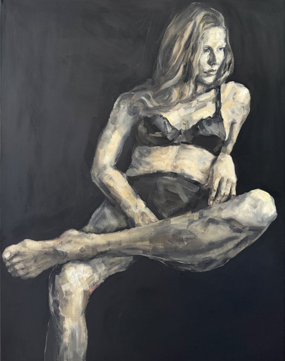 Expressive Portrait Oil Painting By Liubou Sas, 28 X 35", White Chocolate, Original Artwork