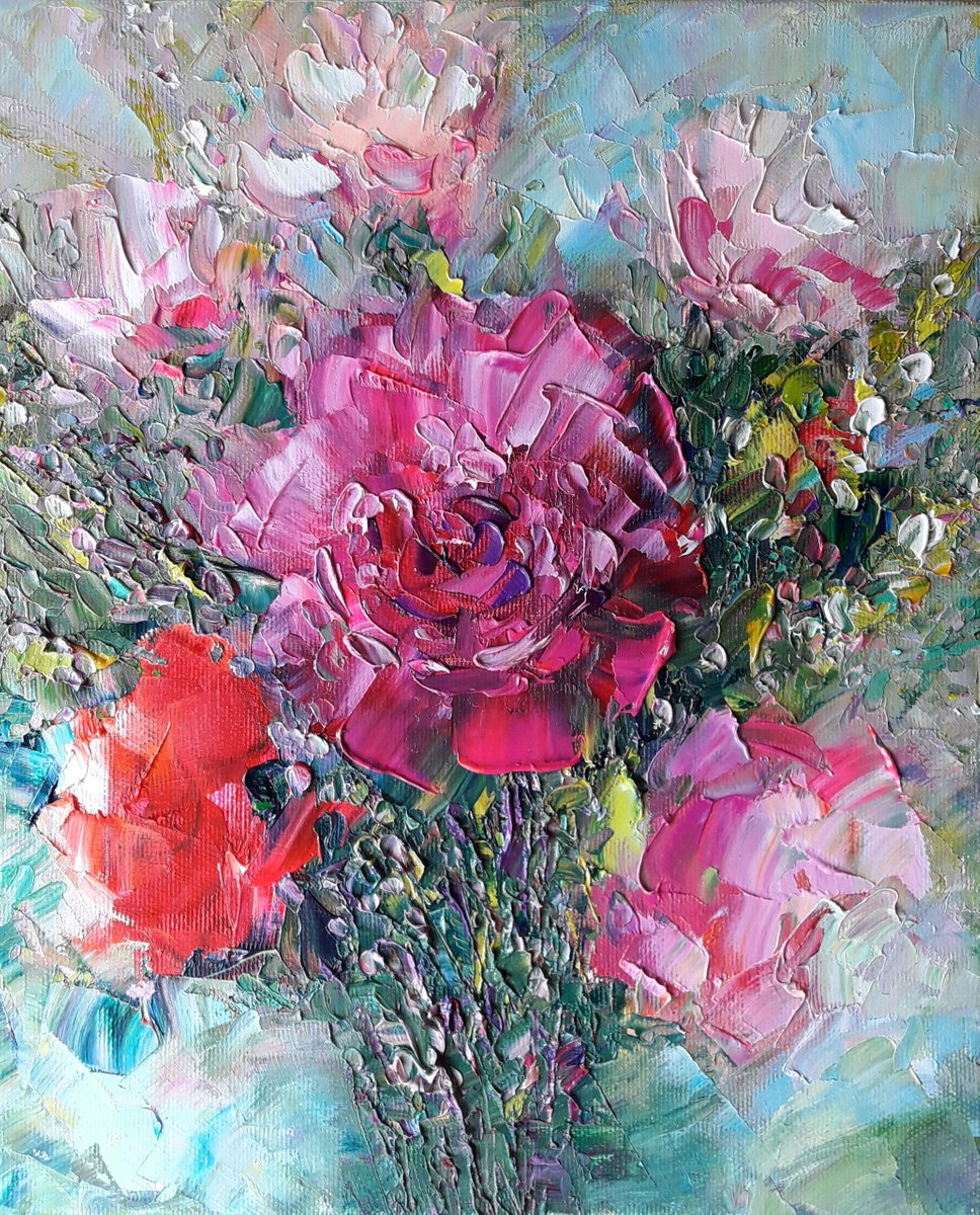 Bright Bouquet Flowers, Painting Floral, Original Art Flowers, Impasto Floral, Flower Pain... by Kseniya Kovalenko