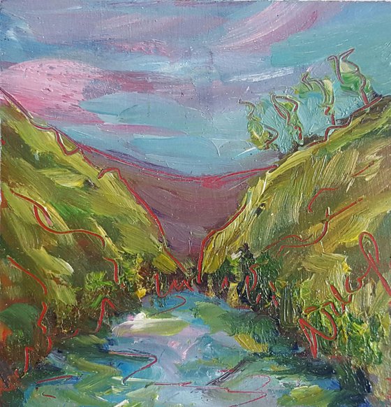Blue skies on a summers day over Glendalough Lake Ireland study