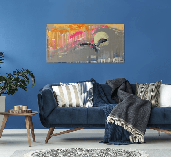 Bright painting - "Seagull" - Expressionism - Bird - Seagull - Sunset