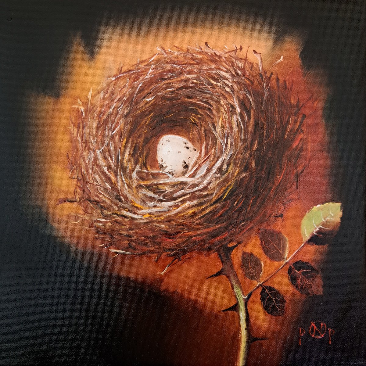 Surrealistic Botanical Oil Painting By Nataly Derevyanko, 8 X 8", Sanctuary Becoming, Original Artwork