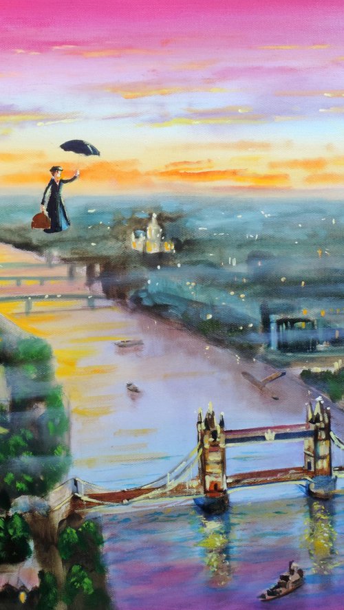 Mary Poppins flying in London by Gordon Bruce