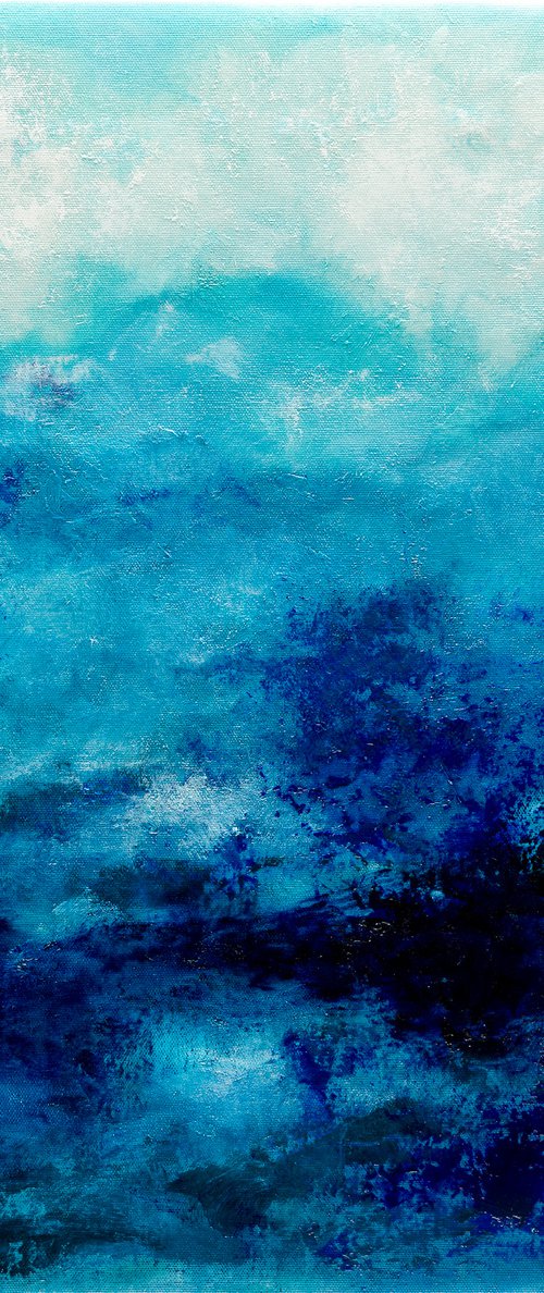 Blue abstract water landscape n°2 - Wall art Abstraction Home decor Oil painting by Fabienne Monestier