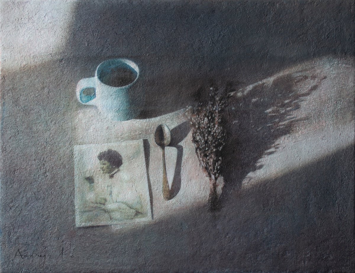 Photorealistic Still Life Acrylic Painting By Andrejs Ko, 26 X 20, Sunny Morning With An Photo, Original Artwork