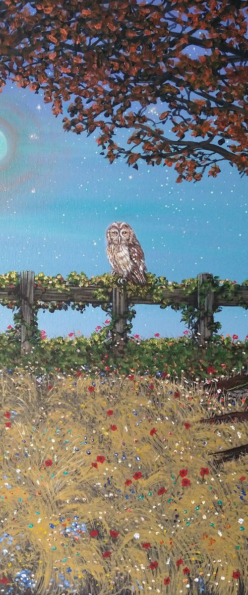 Green Man and the Owl. Original acrylic painting by Zoe Adams. by Zoe Adams