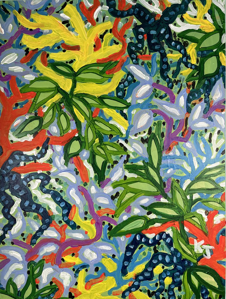 Expressive Botanical Acrylic Painting By Katie Jurkiewicz, 18 X 24", Leaf It Be, Original Artwork