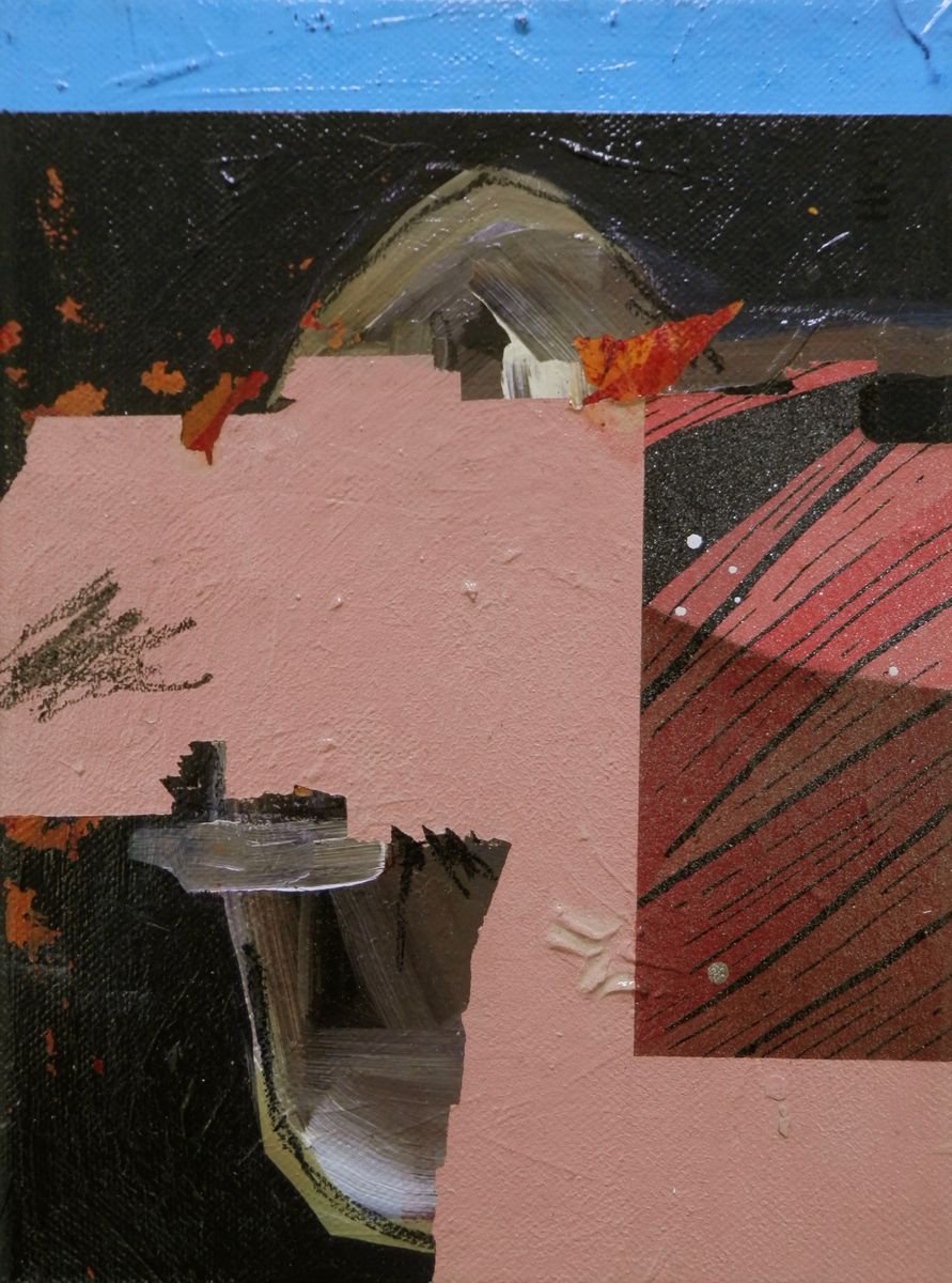 Urban And Pop Abstract Acrylic Painting By Milos Hronec, 7 X 9", Table, Original Artwork