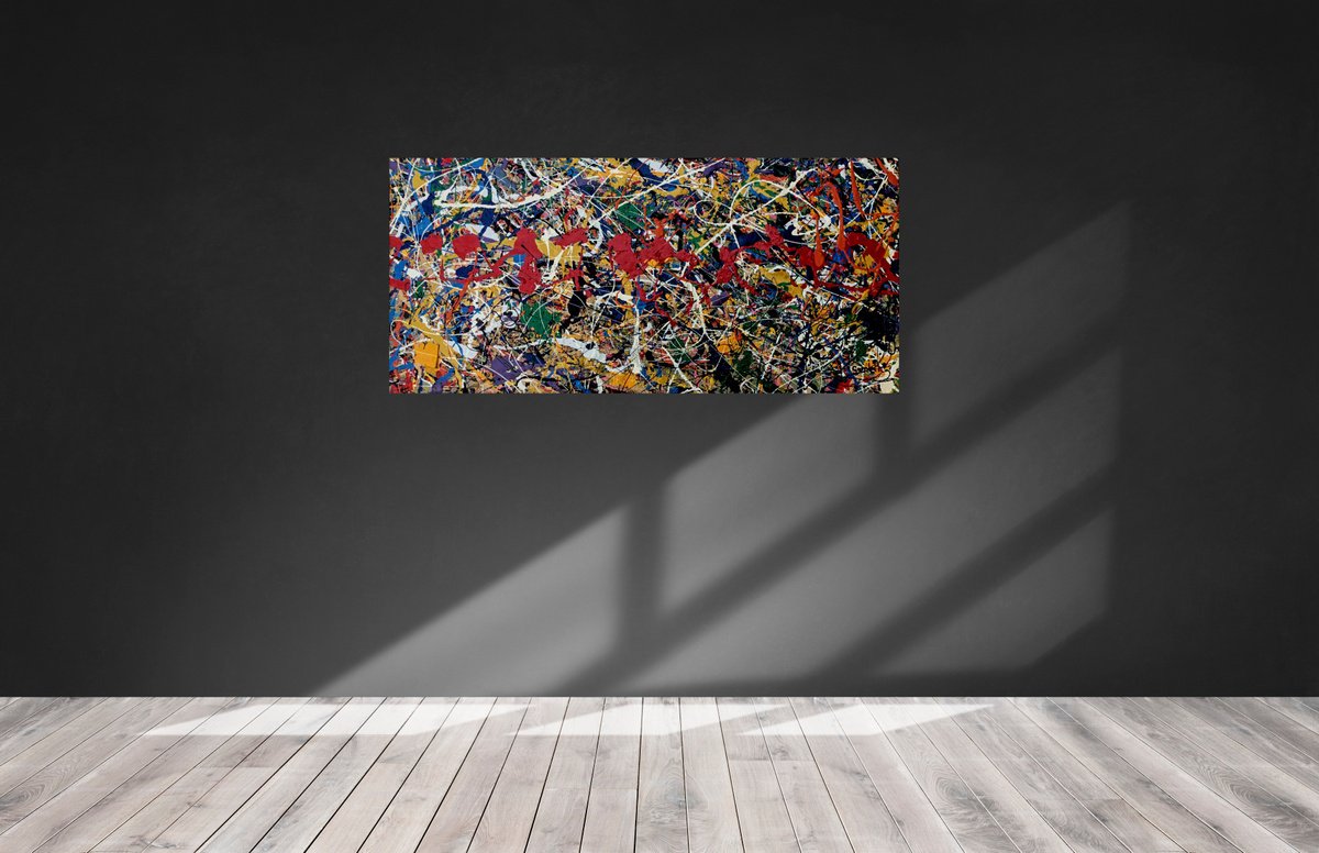 Abstract Oil Painting By Jg Wilson, 19 X 39, Colors N. 623, Original Artwork