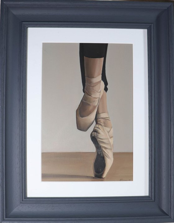 En Pointe, Dance, Ballet Dancer Shoes, Oil Painting, Ballerina, Framed Art