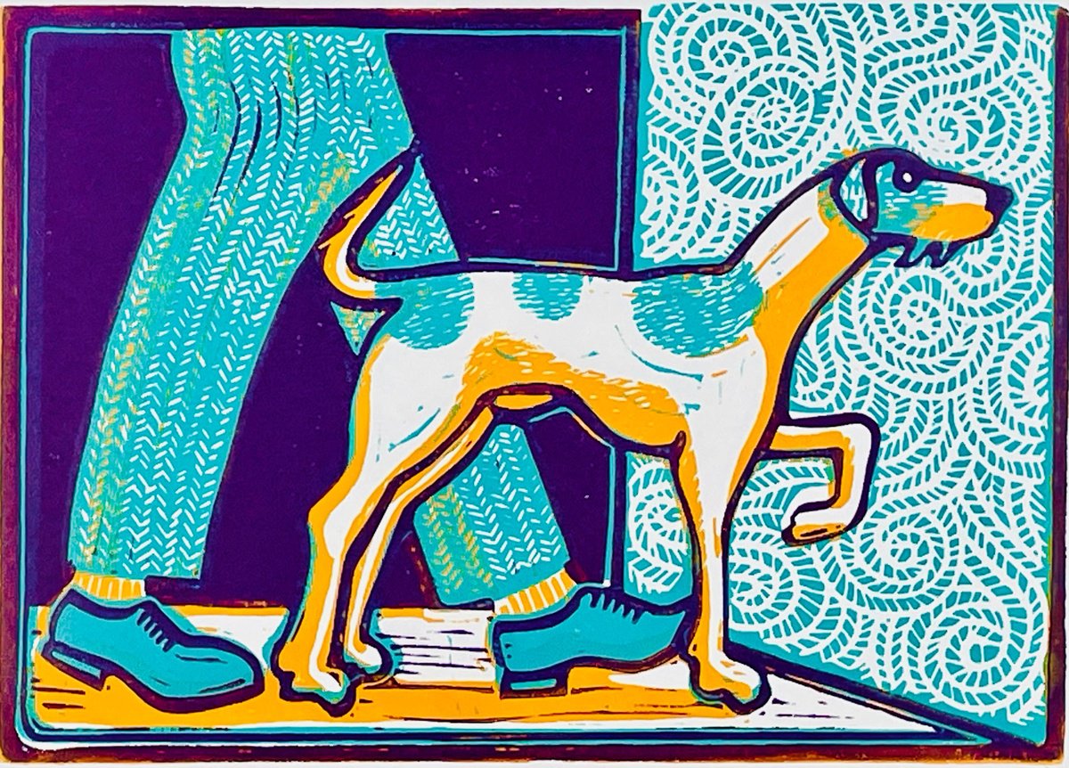 Graphic Animal Linocut By Mark Howard Jones, 12 X 8", Cut Loose (Jade), Original Artwork