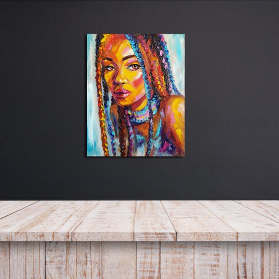 Piercing gaze - portrait, oil painting, woman portrait, woman, woman face, face oil painting