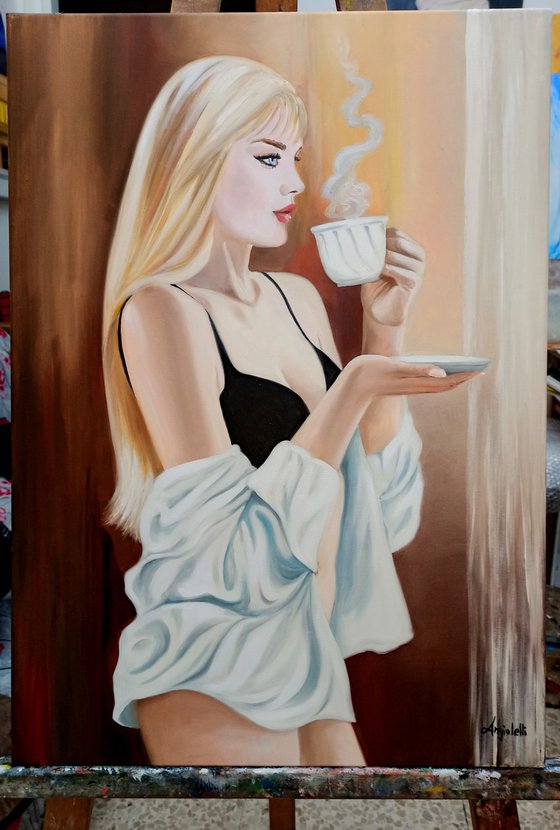 Breakfast - original painting - woman - portrait