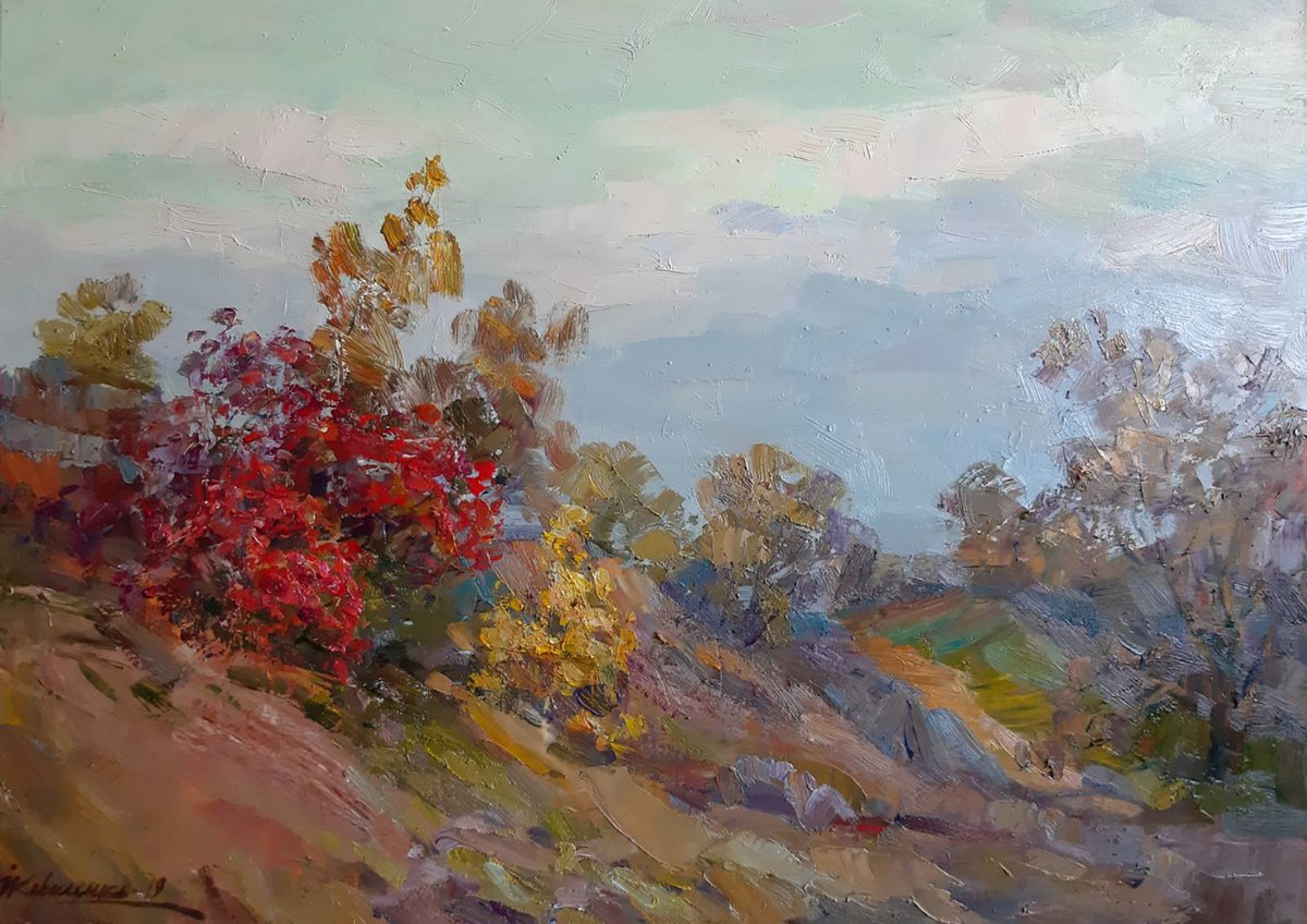 Impressionistic Landscape Oil Painting By Ivan Kovalenko, 28 X 20, Autumn, Original Artwork