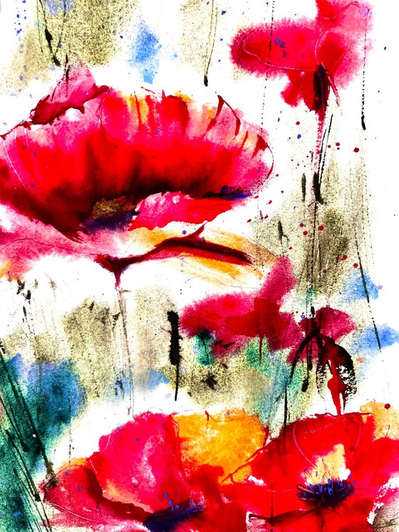 Poppies Painting Floral Original Art Watercolor