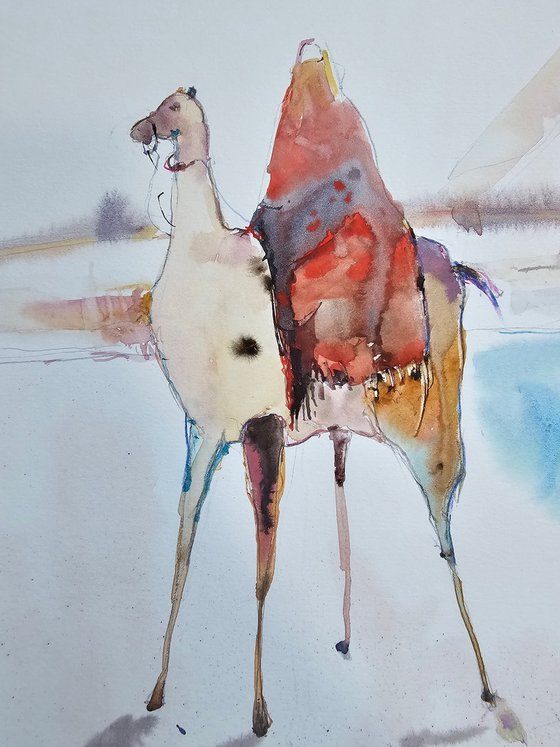 Desert Camel Ferris Wheel Watercolor