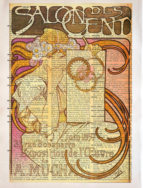 Salon des Cent Juin 1987 - Collage Art Print on Large Real English Dictionary Vintage Book Page by Jakub DK - JAKUB D KRZEWNIAK