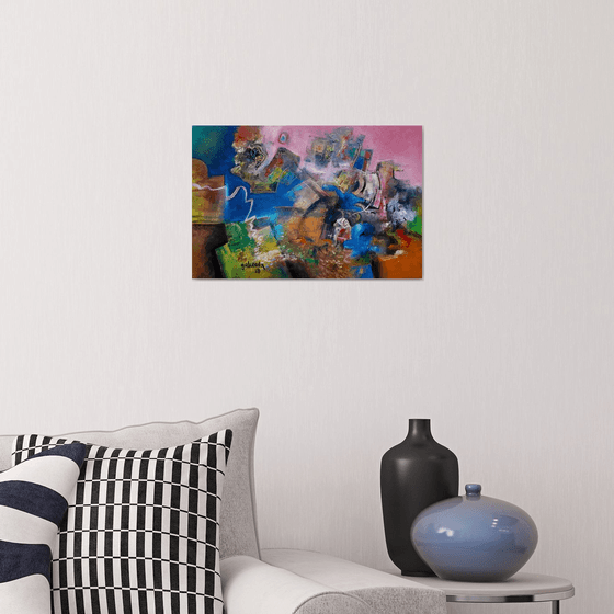 Exoticness, Small Canvas Pink Blue Colored Art