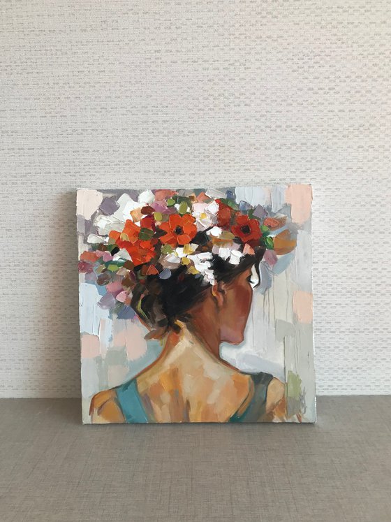 Woman with flowers 22x22cm