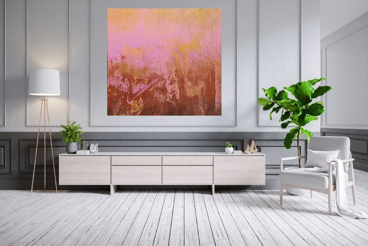 Harvest of love- pink and golden abstract by Ivana Olbricht