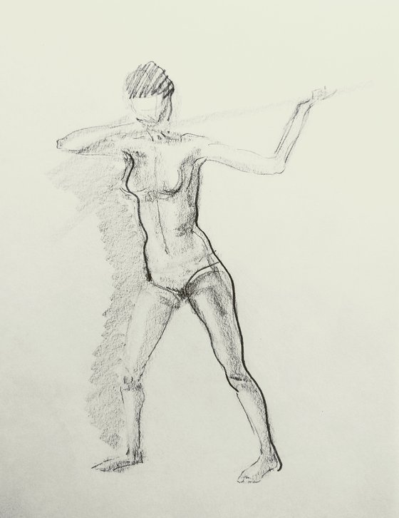 Abstract nude. Erotic original pencil drawing