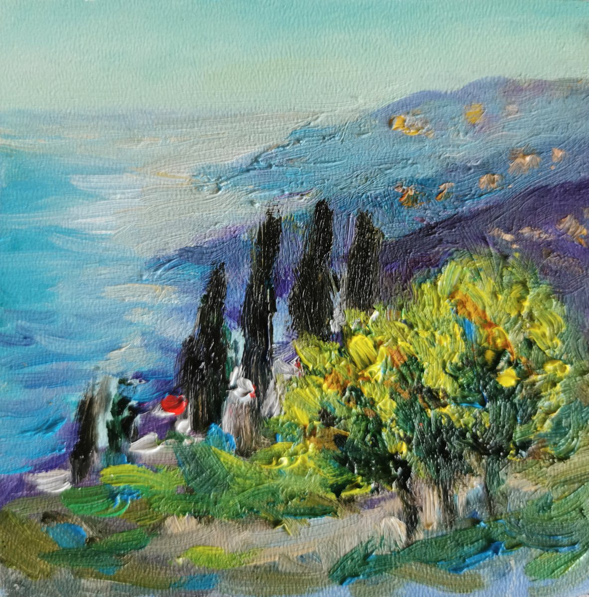 Small oil painting Tuscany view by Elvira Hilkevich