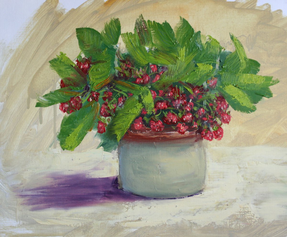 Wild Strawberries from Garden... /  ORIGINAL PAINTING by Salana Art Gallery