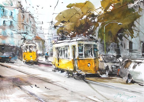 Yellow Tram in Milan