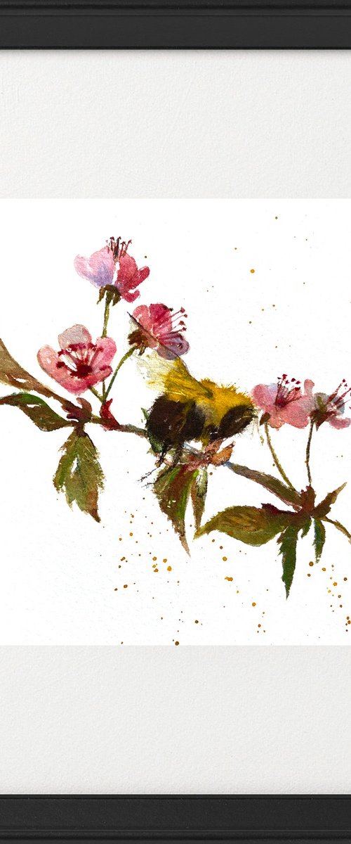 Bee & Cherry Blossom Framed by Teresa Tanner