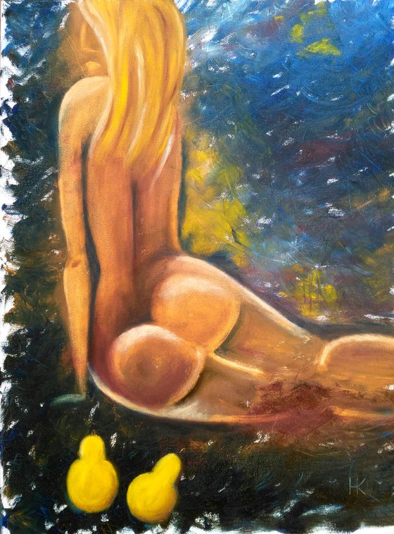 Nude Painting Woman Original Art Female Nude Oil Canvas Artwork Erotic Home Wall Art 17 by 23" by Halyna Kirichenko