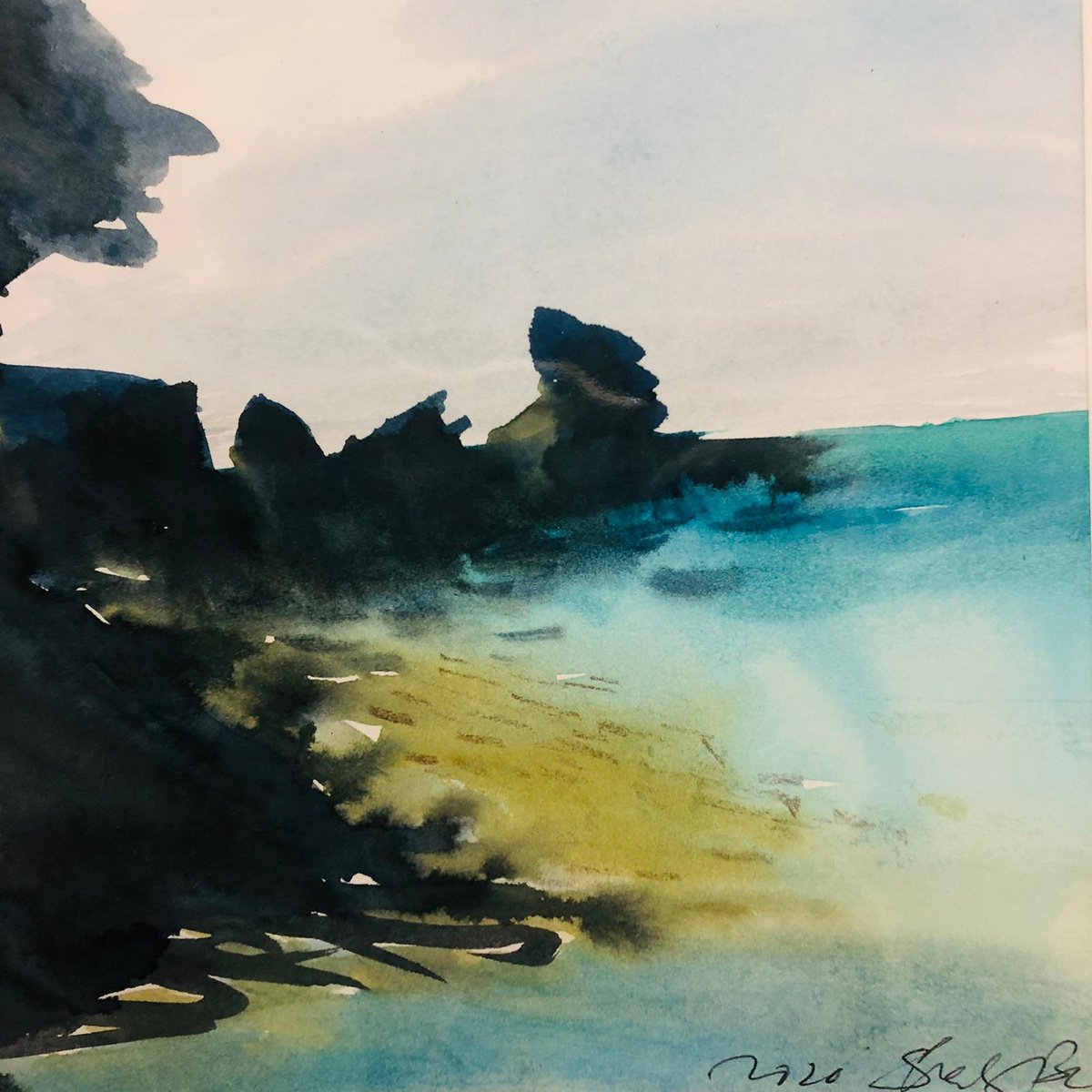 Expressive Landscape Watercolour By Shabs Beigh, 14 X 14", Mullion Cove, Original Artwork