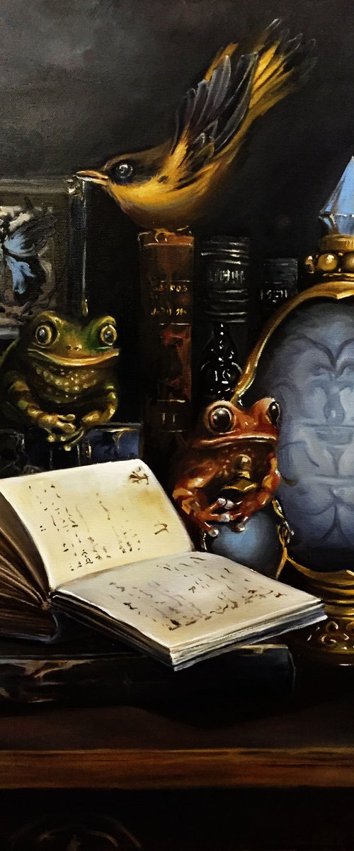 Book friends association - original oil on canvas 50 x 60 cm by Valentina Toma' aka Zoe Chigi
