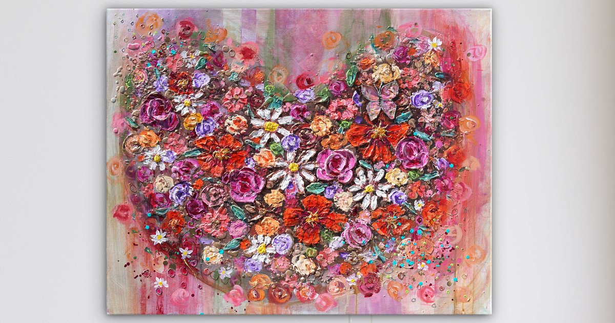 Organic Botanical Acrylic Painting By Amanda Dagg, 30 X 24, Butterfly Heart, Original Artwork