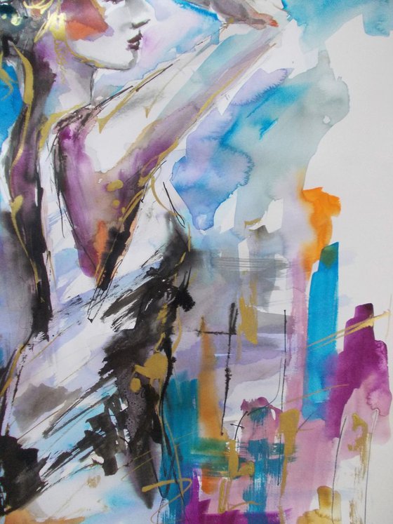 That Moment II-Figurative Watercolor and Ink   On Paper