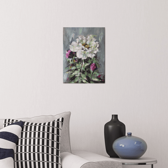 Japanese peony. one of a kind, original artwork, handmade art.