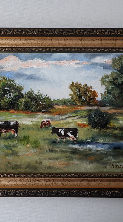 Grazing Cows, Oil Painting by Natalia Shaykina