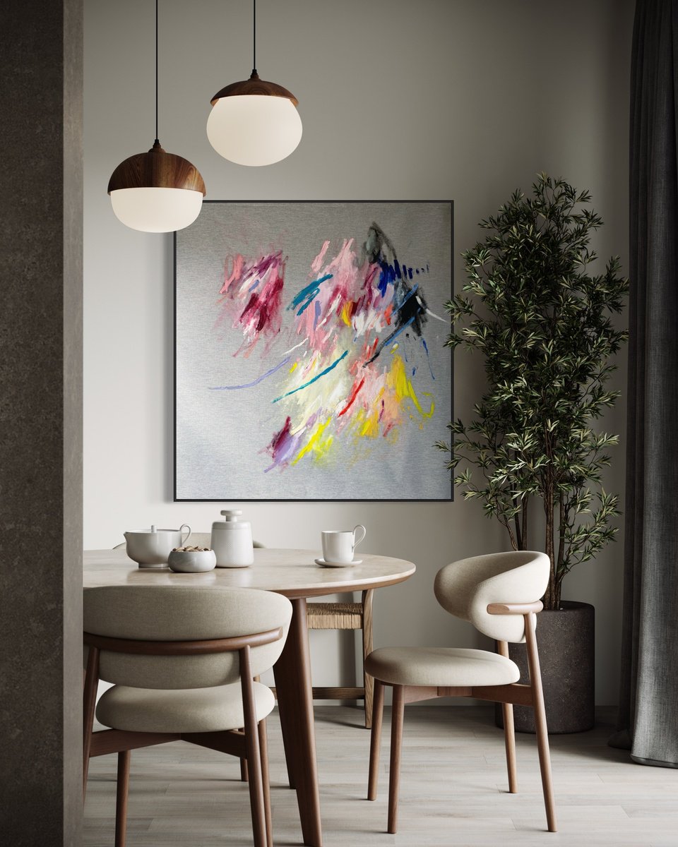 Abstract Oil Painting By Nuria Oliva, 45 X 49", Pieces Of What We Are Ii, Original Artwork