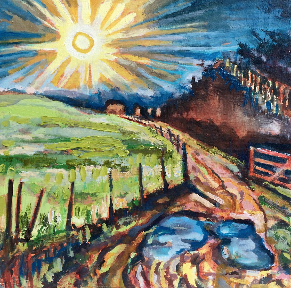 Impressionistic Landscape Oil Painting By Guy Pickford, 12 X 12, First Signs, Original Artwork