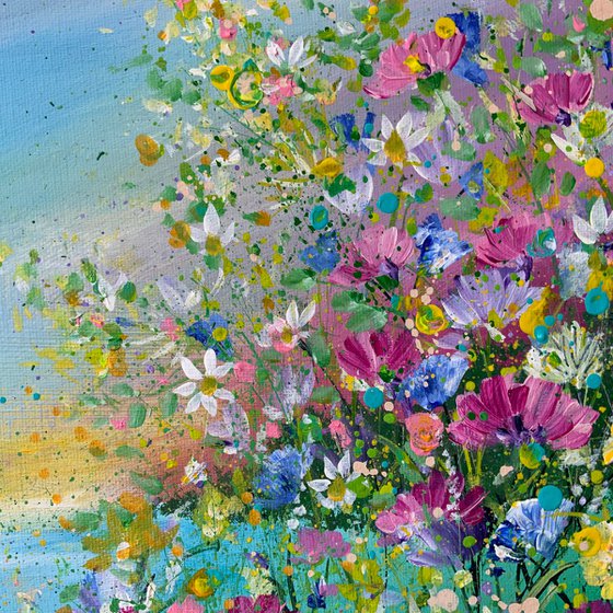 Turquoise Sea and Wild Flowers